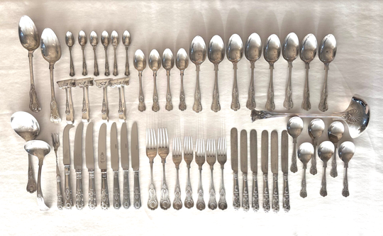 54-Delige verzilverde antieke bestekset - 54-Piece antique silver-plated cutlery set
