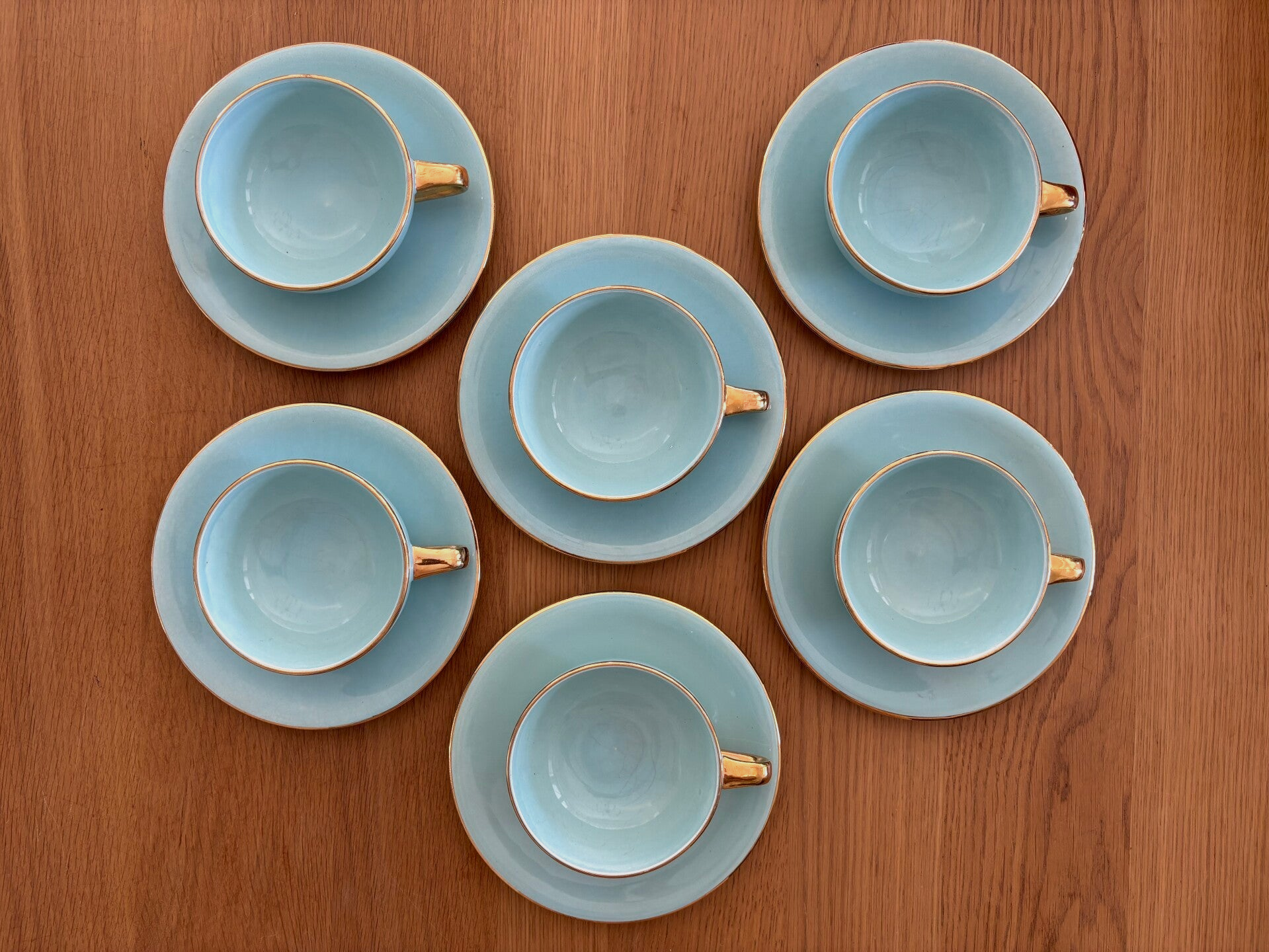 Zeldzame set van 6 kop en schotels Salins France - Rare set of 6 cups and saucers by Salins France