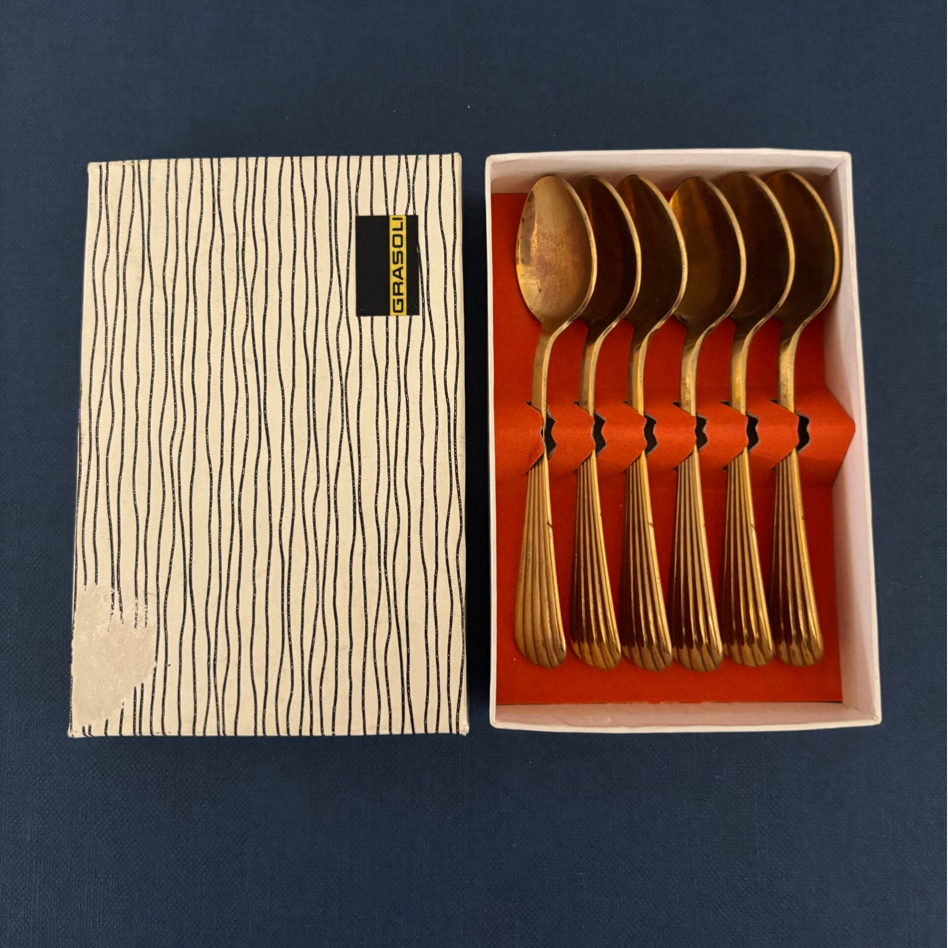 6 Vergulde mokka lepeltjes van Grasoli - 6 Gilded espresso spoons by Grasoli