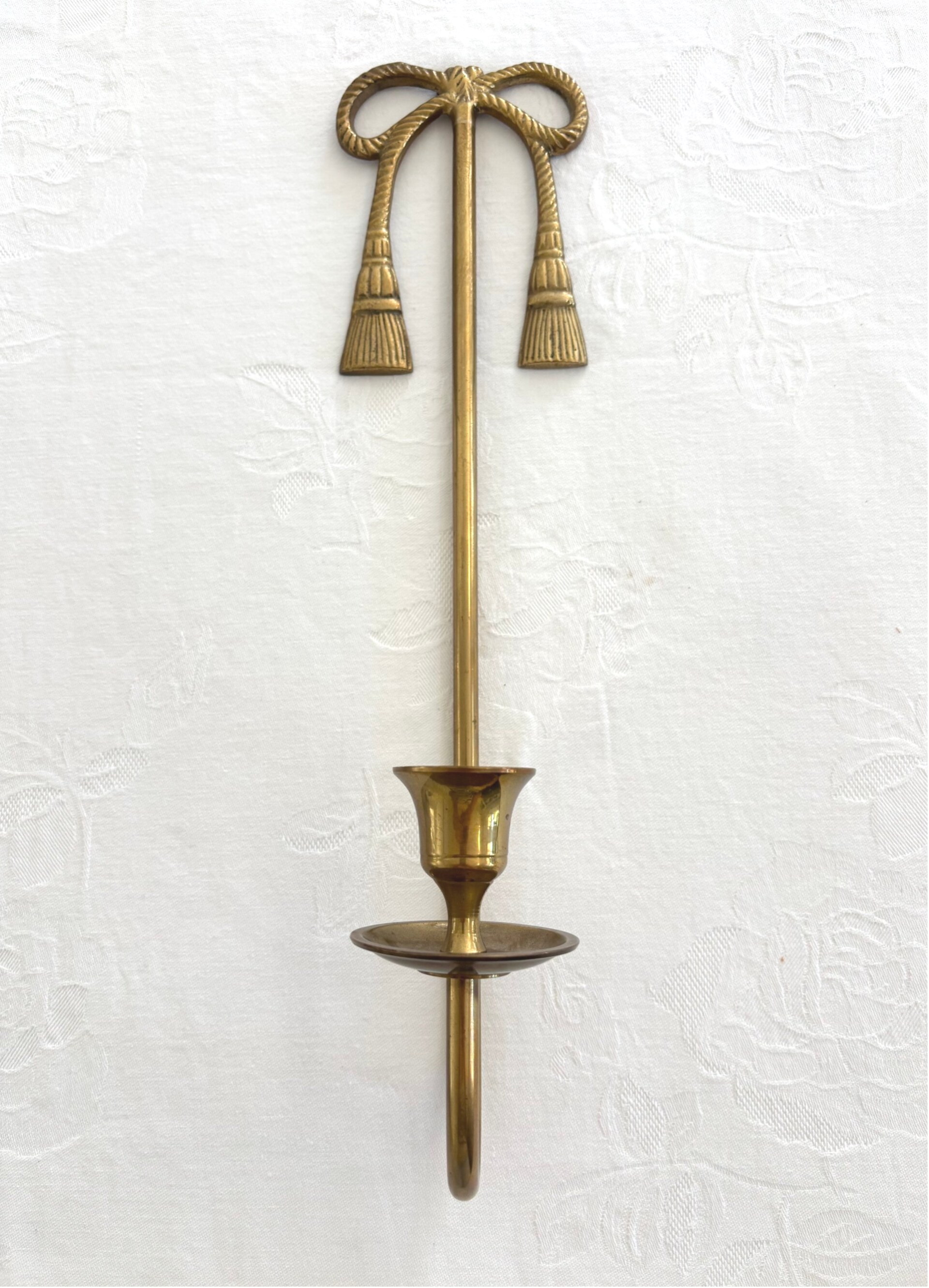 Messing wandkandelaar met strik - Brass wall candle holder with bow