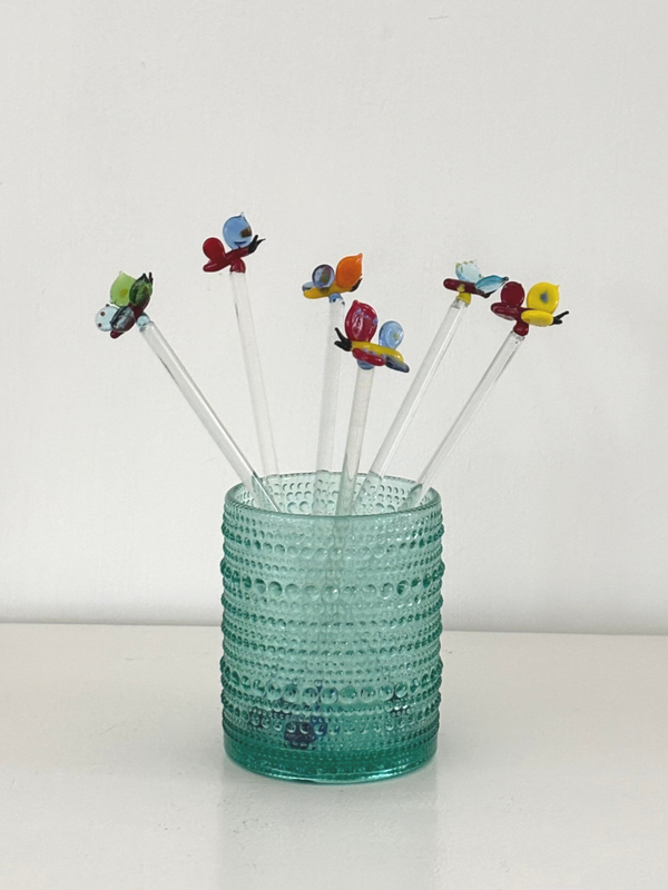 Set van 6 bontgekleurde vintage roerstaafjes - Set of 6 brightly coloured vintage stir sticks