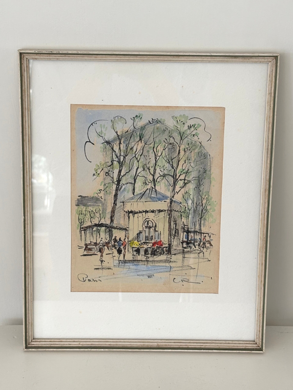 Frans schilderij/tekening 'Parijs' - French painting/drawing 'Paris'