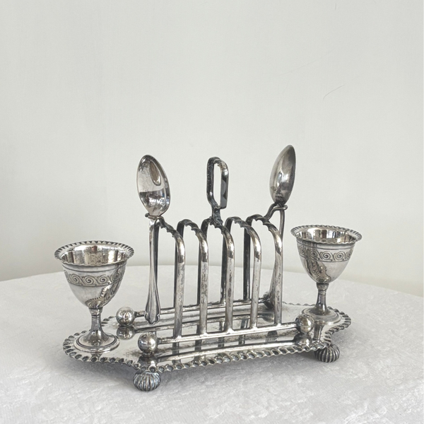Verzilverde Engelse eierhouderset - Silver-plated English egg holder set