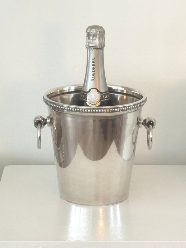 Verzilverde Champagnekoeler met kraalrand - Silver-Plated Champagne cooler with beaded rim