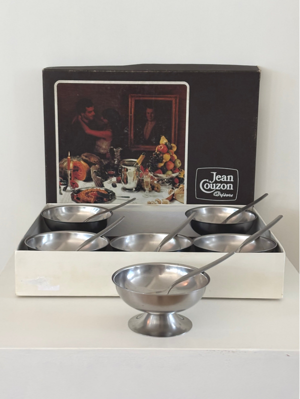 6 Vintage dessertcoupes & lepels van Jean Couzon - 6 Vintage dessert coupes & spoons by Jean Couzon
