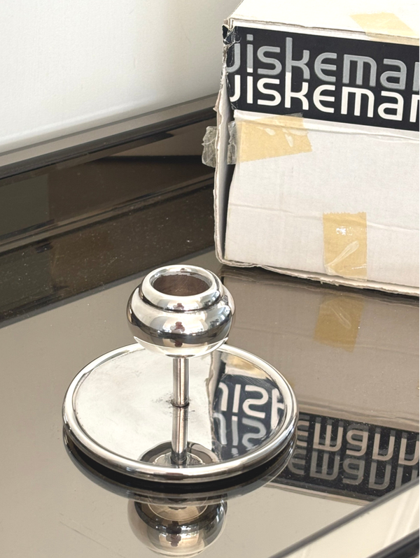 Zware, verzilverde kandelaar van Wiskemann - Heavy silver-plated candle holder by Wiskemann