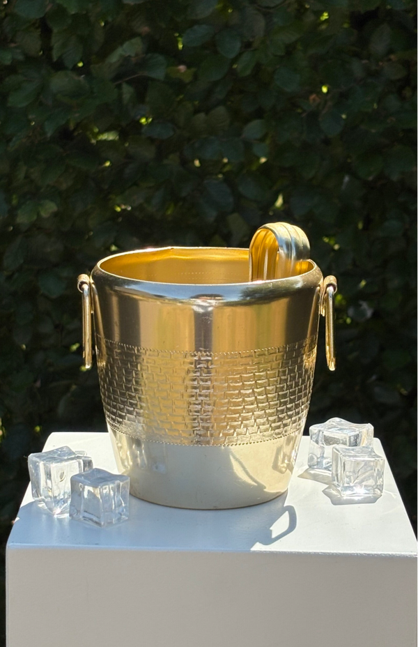 Goudkleurig ijsemmertje met bijpassende ijstang - Gold-coloured ice bucket with matching ice tongs