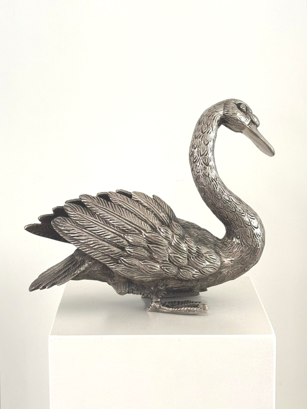 Grote, zware verzilverde antieke zwaan - Large, heavy silver-plated antique swan