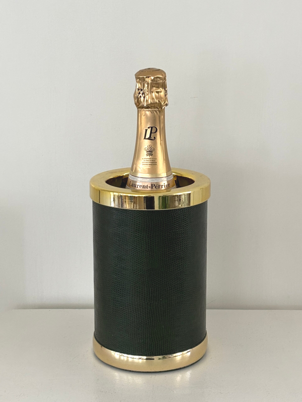 Groene vintage wijnkoeler met goudkleurige details - Green wine cooler with golden details