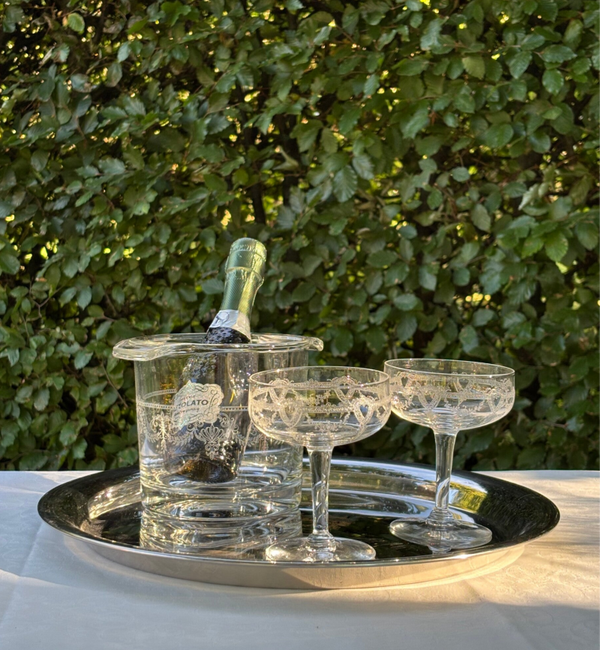 Bohemian set van 2 Champagnecoupes & wijnkoeler - Bohemian set of a wine cooler & matching Champagnecoupes