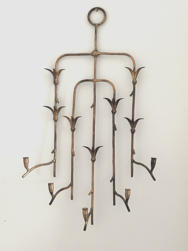 Franse Hollywood Regency stijl muurkandelaar - French Hollywood Regency style brass wall candelabra