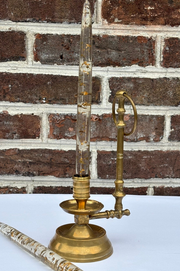 Antieke messing draagbare kandelaar - Antique brass portable candle holder