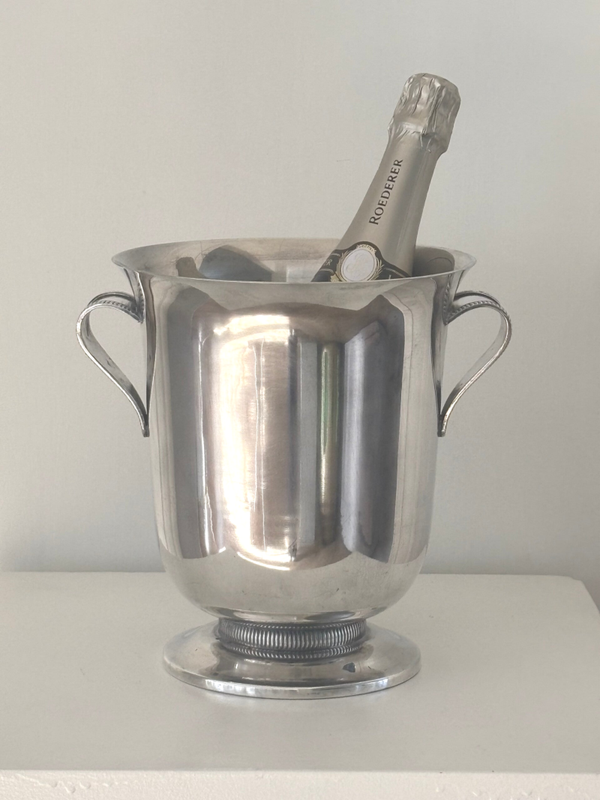 Verzilverde champagnekoeler met kraalrand - Silver-plated champagne cooler with beaded rim
