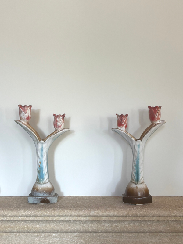 Prachtige set antieke tulpenkandelaars - Beautiful set of antique tulip candlesticks