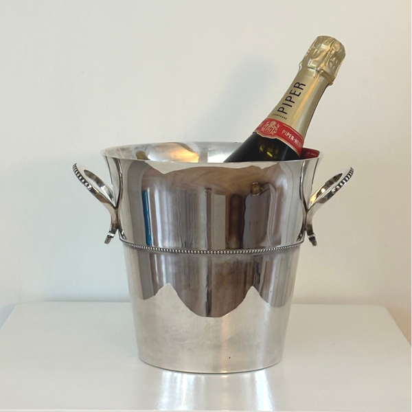 Verzilverde Champagnekoeler met elegante kraalrand St. Médard - Silver-plated champagne cooler with elegant beaded rim St. Médard