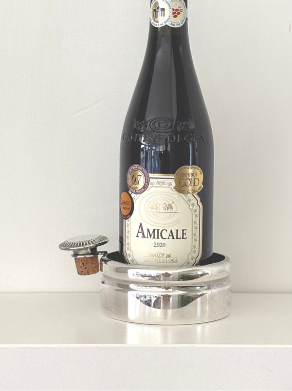 Verzilverde fleshouder met dop (Bellini Brazil) - Silver-plated wine bottle holder with stopper ( Bellini Brazil)
