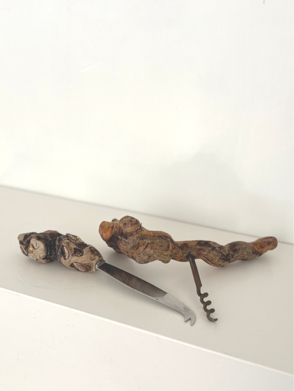Set van kurkentrekker & botermesje 'wijnrank' - Set of corkscrew & butter knife 'grapevine wood'