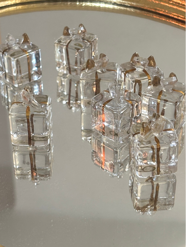 Charmante set glazen naamkaarthouders - Charming set of 8 glass place card holders