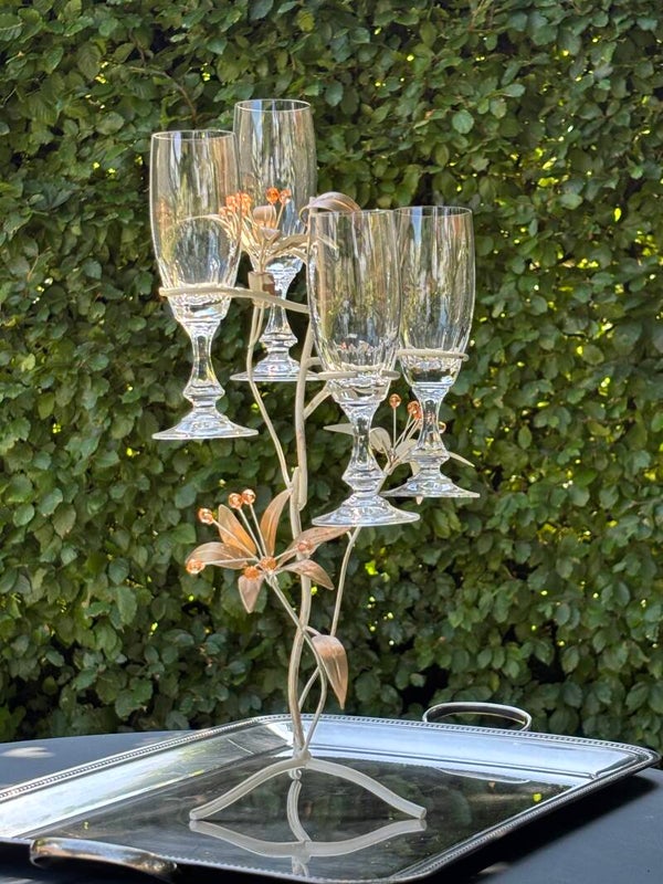 Sierlijke glazenhouder & 4 flûtes - Elegant glass holder & 4 flûtes