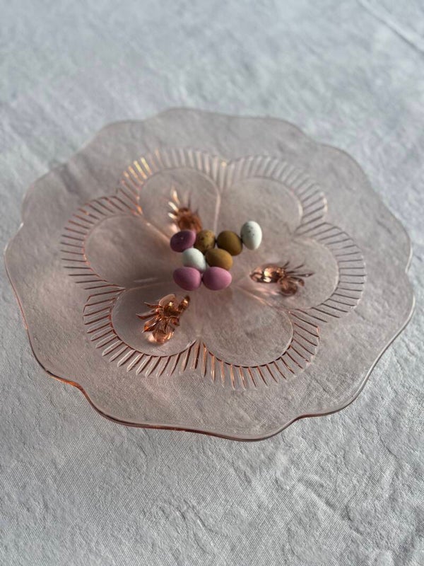 Roze schaal van persglas - Pink pressed glass bowl