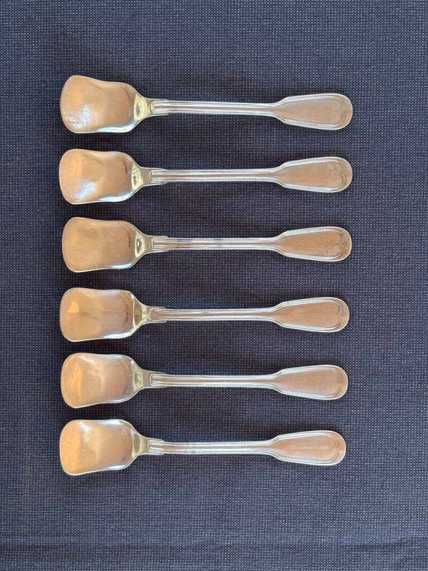 Prachtige set van 6 verzilverde vintage ijslepeltjes - Beautiful set of 6 vintage silver-plated ice cream spoons