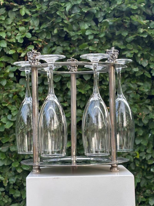 Verzilverde fles- en glazenhouder 'druiventros' - Silver-plated bottle and glass holder 'grape cluster'