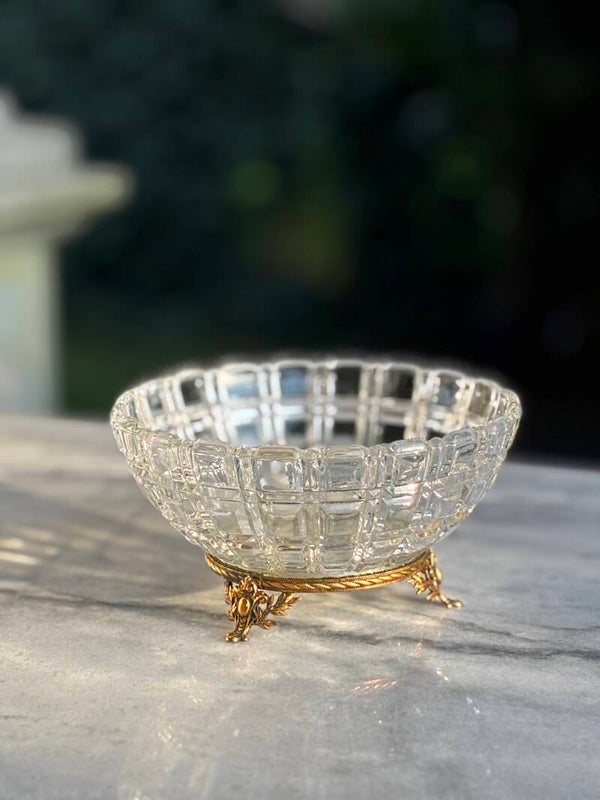 Kristallen schaaltje met messing voetje - Crystal bowl with a brass base