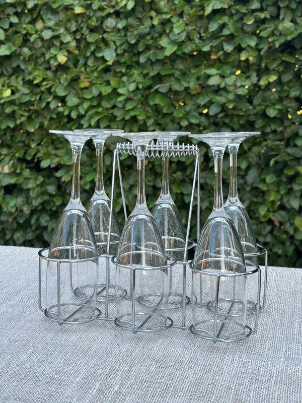 Rekje met 6 Champagneglazen - Rack with 6 Champagne glasses,