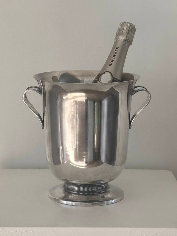 Verzilverde champagnekoeler met kraalrand - Silver-plated champagne cooler with beaded rim