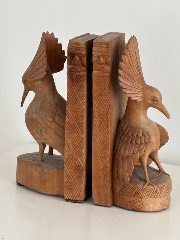 Set van twee houten boekensteunen - Set of two wooden mid-century bookends