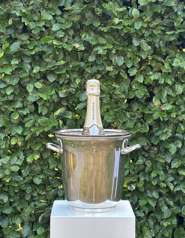 Prachtige Franse verzilverde Champagnekoeler met kraalrand - Beautiful French silver-plated Champagnekoeler with a refined beaded rim