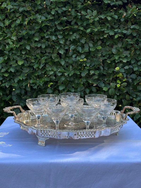 Schitterende set van 9 antieke kristallen Champagneglazen - Stunning set of 9 antique crystal Champagneglazen