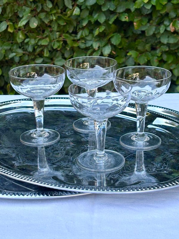 4 Antieke Champagnecoupes 'bloem' - 4 antique Champagne coupes 'floral'