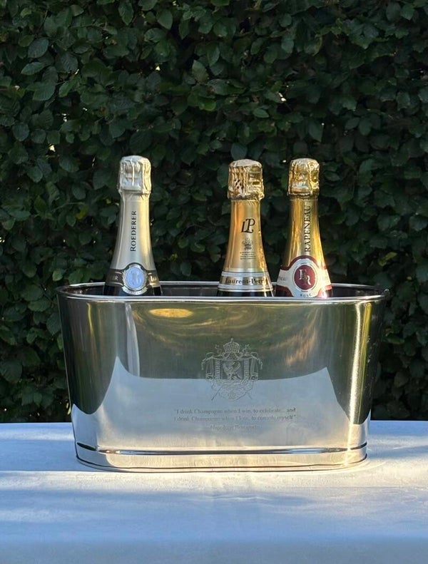 Champagnekoeler met tekst Napoleon Bonaparte en Lily Bollinger - Champagne cooler feature engraved quotations by Lily Bollinger and Napoleon Bonaparte