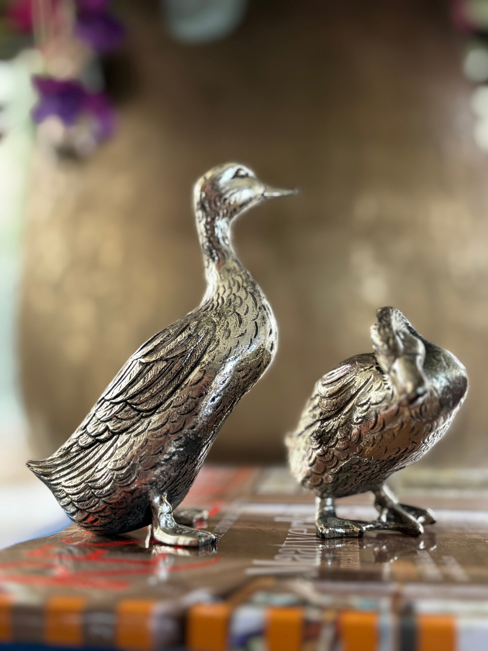 Set verzilverde eenden - Set of silver-plated ducks