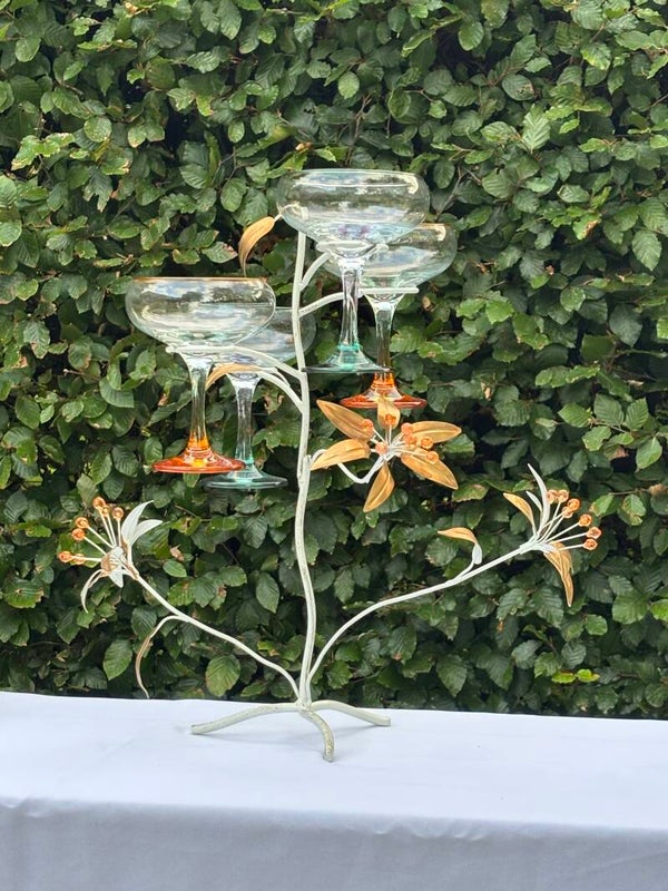Vintage cocktailboom & 4 cocktailglazen - Vintage cocktail tree & 4 cocktailglasses