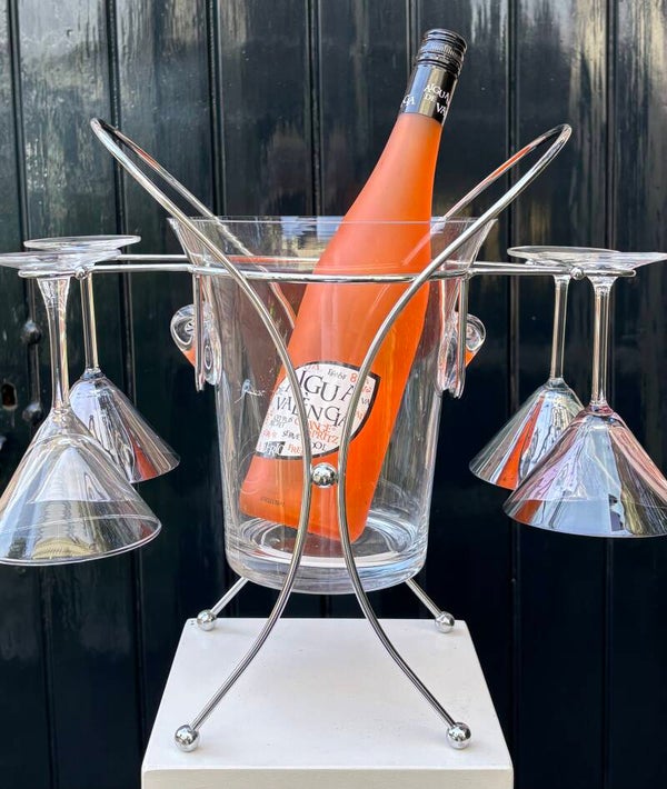 Glazen fleskoeler,  glazenhouder & 4 cocktailglazen - Glass bottle cooler,  glass holder & four cocktail glasses