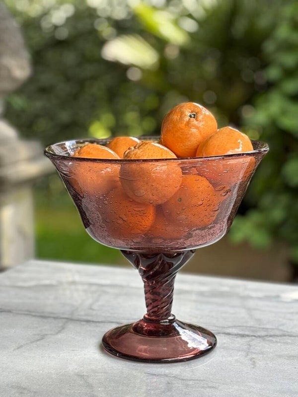 Schitterende XL bubbelglas schaal op voet - Stunning XL bubble glass pedestal bowl