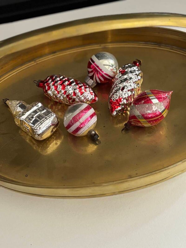 Set van 6 oude glazen kerstornamenten - Set of 6 old glass Christmas ornaments