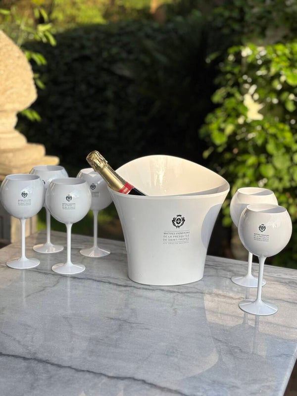 Champagne/wijnkoeler & 6 wijnbekers - Champagne/wine cooler & 6 wine goblets‘Maitres Vignerons de la Presqu’île de Saint-Tropez’