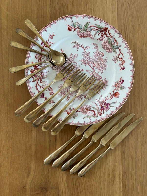 15-Delige antieke bronzen Art Deco bestekset - 15-Piece antique bronze Art Deco cutlery set