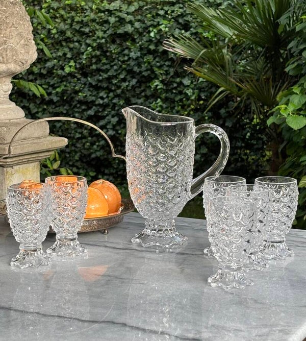 Mid-Century set: karaf met 6 glazen ‘Ananas’ - Mid-century carafe with 6 ‘Pineapple’ glasses