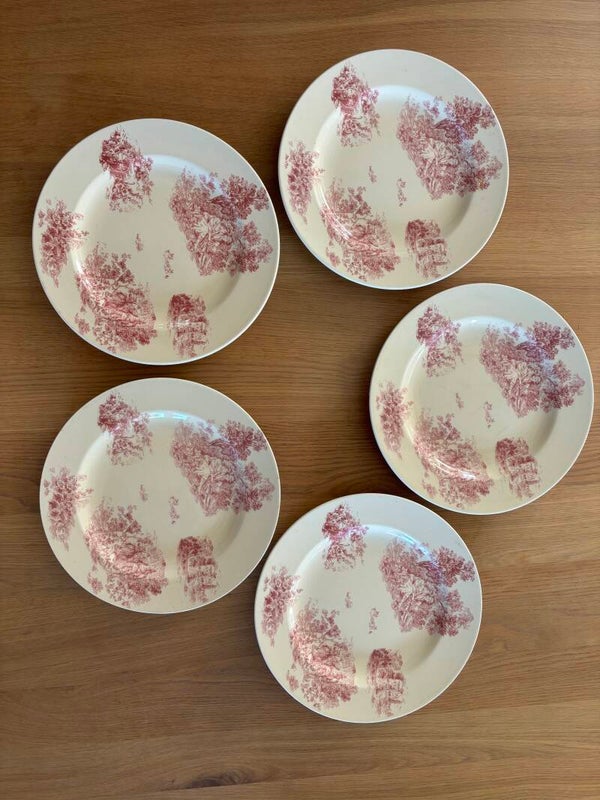 5 Dinerborden ‘Réception’ Faïence Romantica Rose - 5 dinner plates ‘Réception’ Faïence Romantica Rose