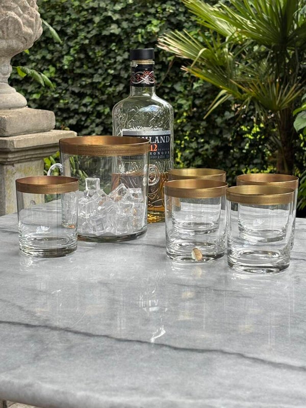 6-Delige kristallen Moser set uit ca. 1940 met vergulde rand - 6-piece Moser crystal set from circa 1940 with gilded rim