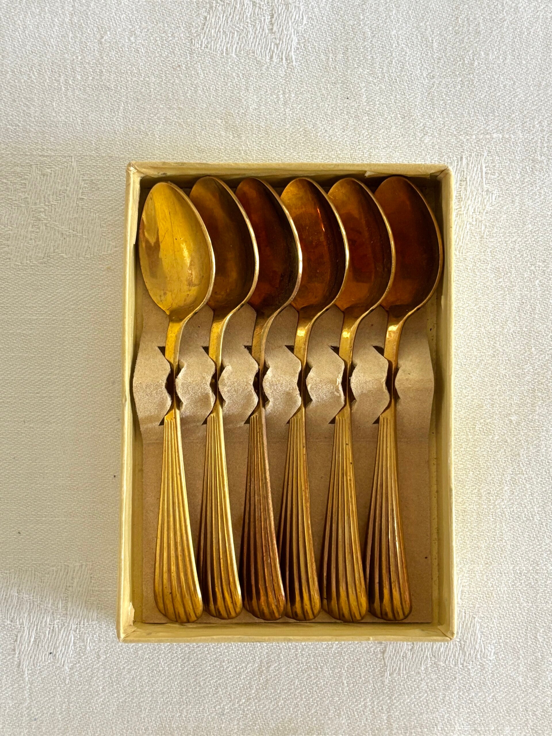 6 Vergulde Grasoli mokkalepeltjes - 6 Gold-plated Grasoli mocha spoons