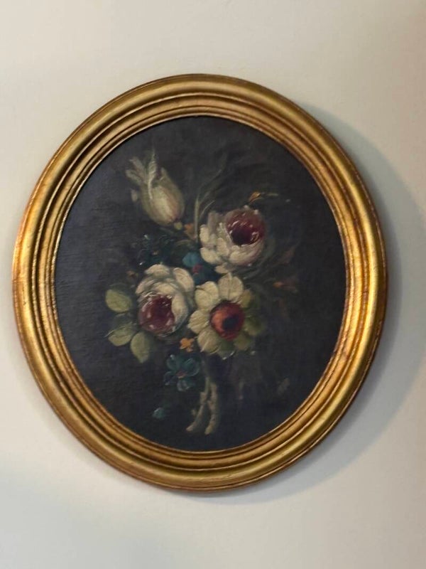 Olieverfschilderij met een sfeervol bloemstilleven - Oil painting depicting a beautiful floral still life