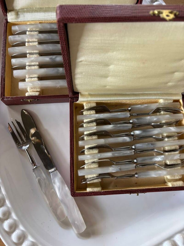 Feestelijke 24-delige set dessert- of fruitbestek 'parelmoer' - Elegant 24-piece dessert or fruit cutlery set 'mother-of-pearl'