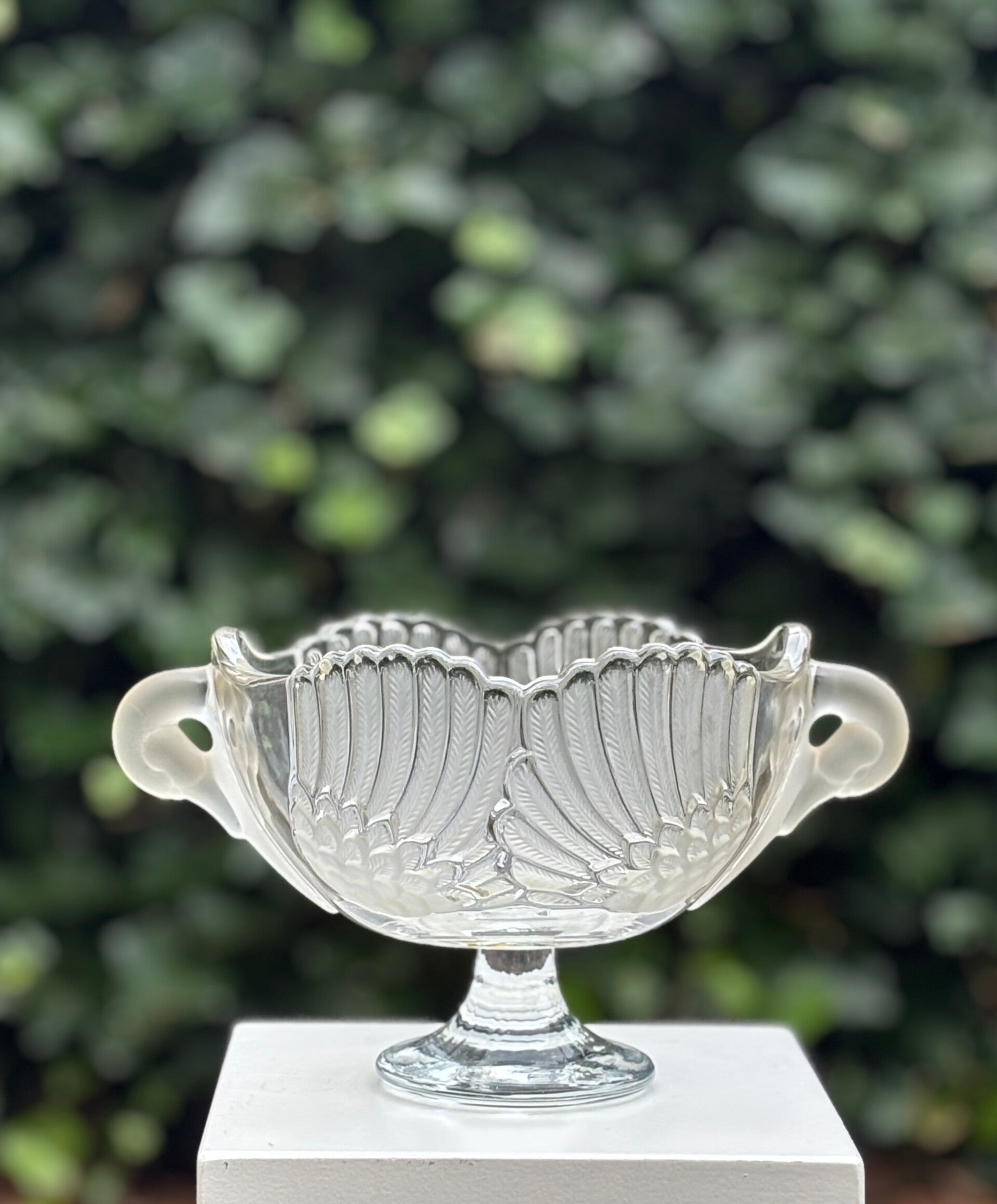 Stijlvolle ‘frosted’ kristallen schaal op voet - Elegant frosted crystal vase on foot