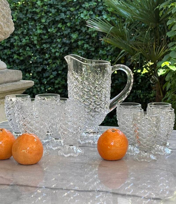 Grote Mid-Century set ‘Ananas’ (karaf & 11 glazen) - Large Mid-Century ‘Ananas’ set (carafe & 11 glasses)