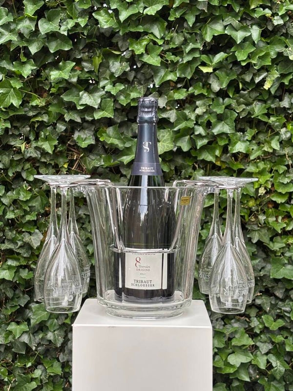 Champagnekoeler Luminarc met glashouder & 6 flûtes van Thimister -  Champagne cooler by Luminarc with a glass holder & 6 Thimister flutes